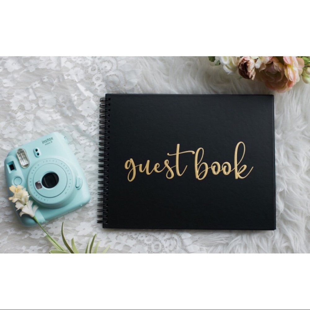 New Wedding Guest Book Black Blank Pages Spiral